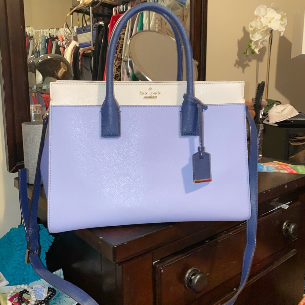 large Kate Spade pale blue & cream, navy bag